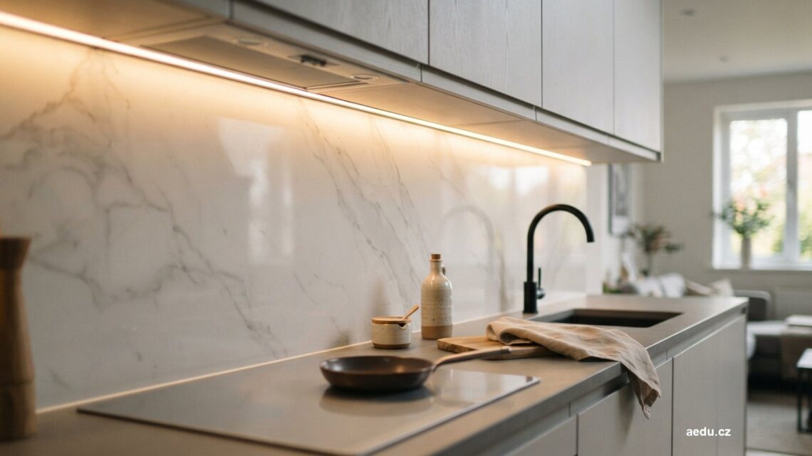 Zástěna mezi pracovní deskou a horními skříňkami kuchyňské linky