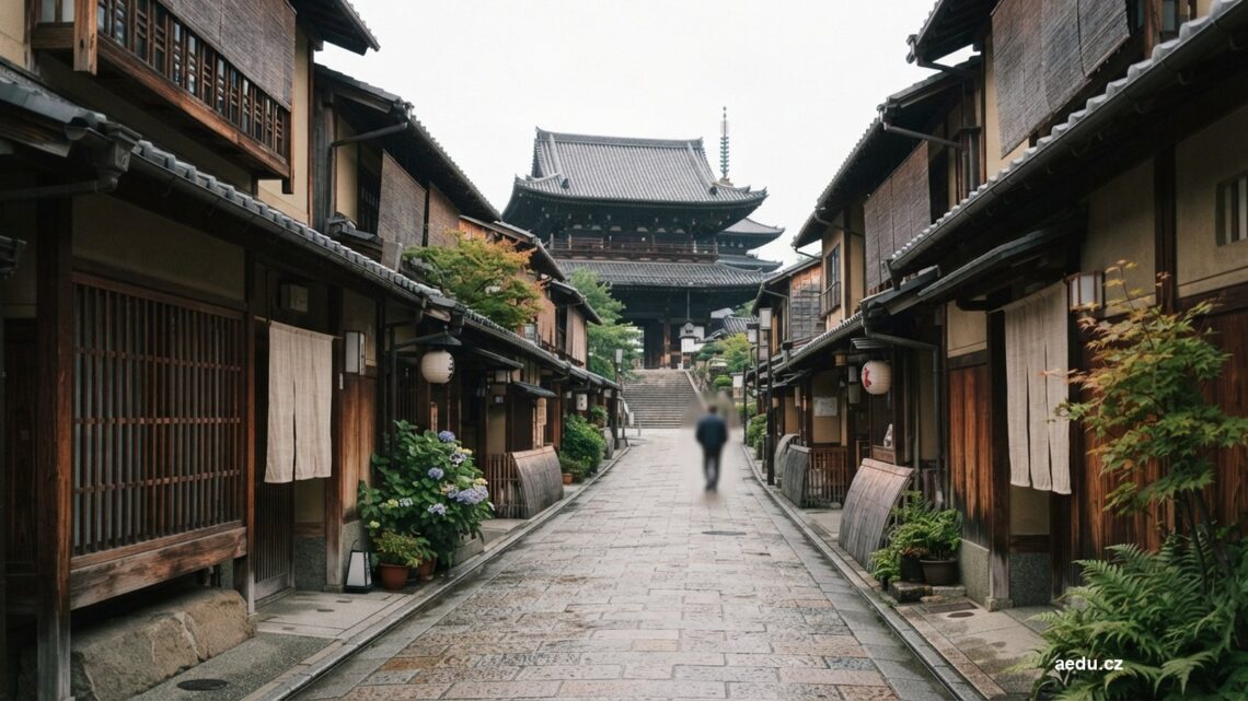 Klidná japonská ulice s dřevěnými domy
