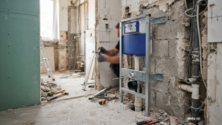 Podomítkový rám pro závěsné WC ukotvený u stěny
