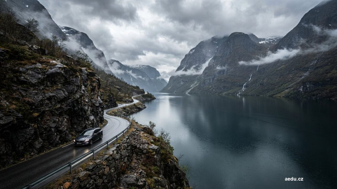 Severský fjord se silnicí podél vody
