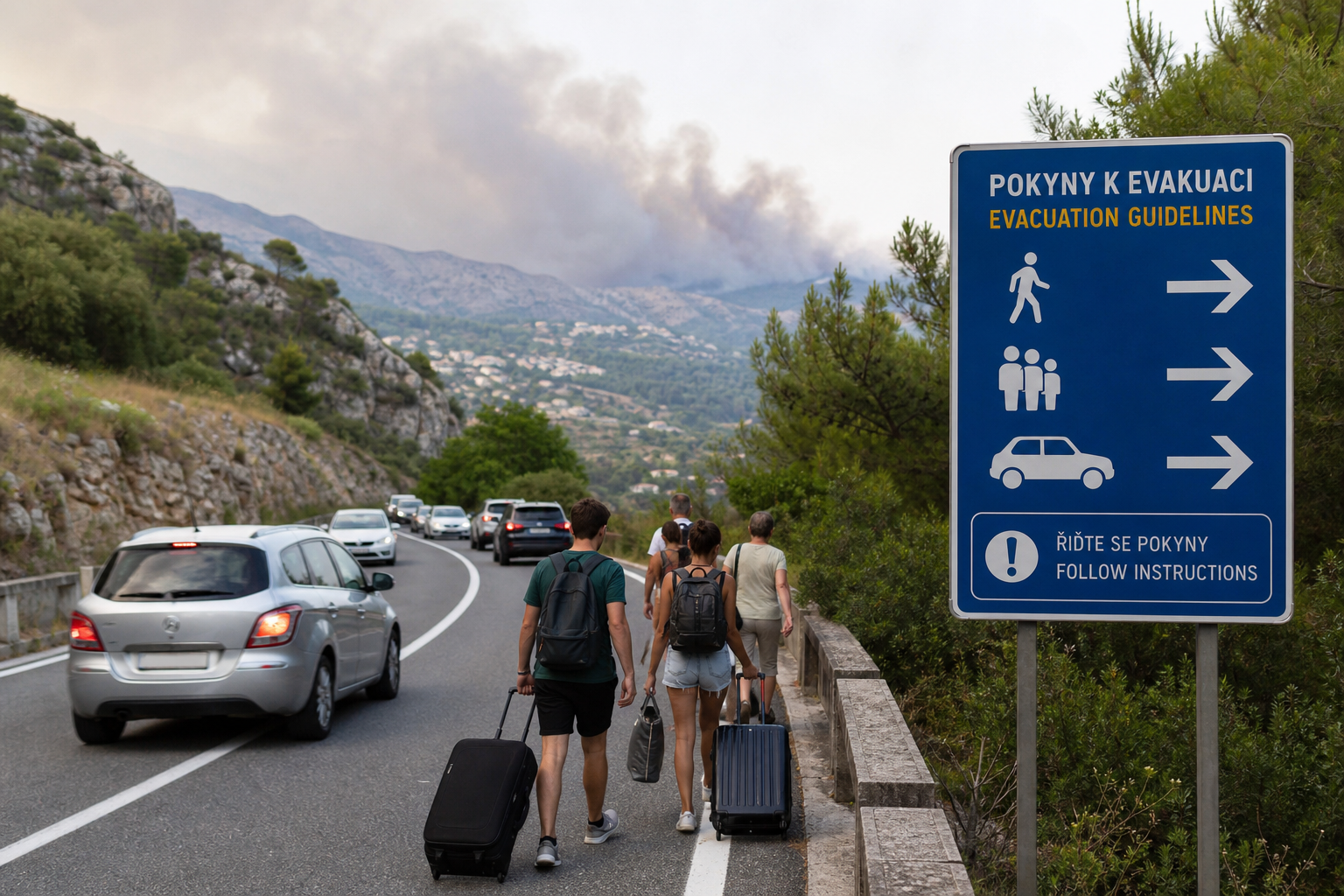 Evakuace turistů z oblasti ohrožené požárem