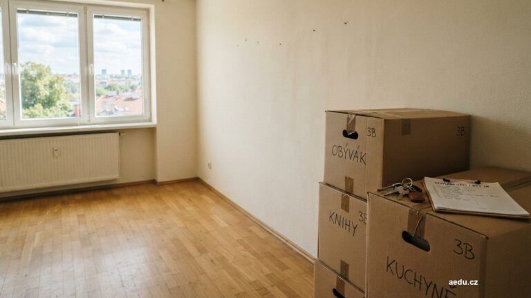 Stěhovací krabice a klíče v prázdném bytě