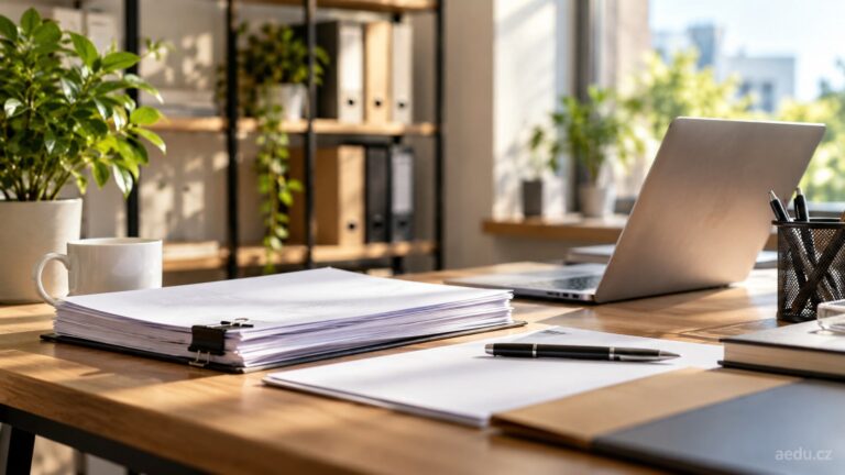 Notebook a prázdné formuláře v kanceláři